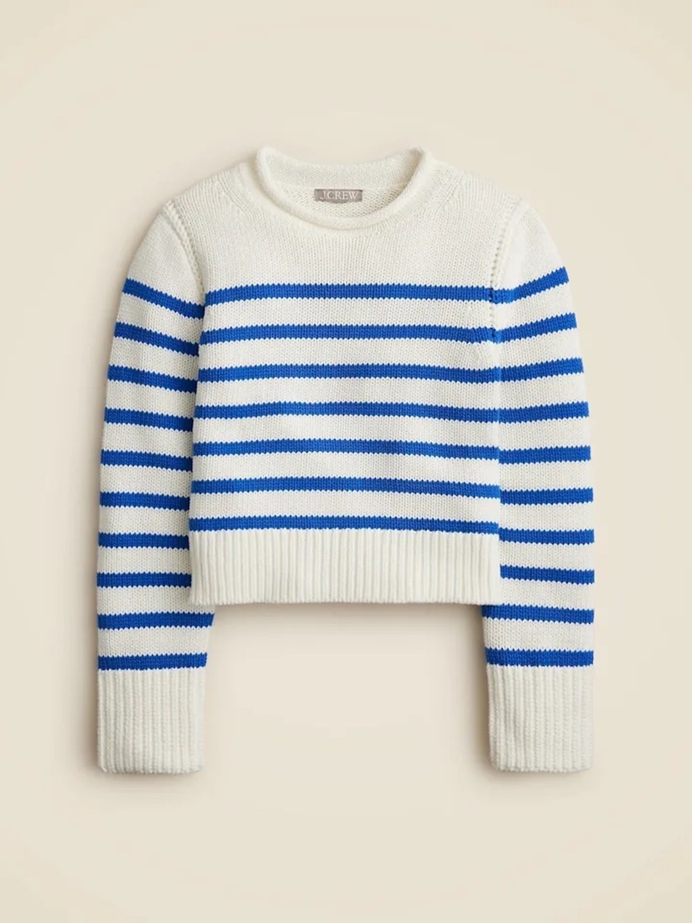 J Crew heritage cotton rollneck sweater L - blue and white stripes